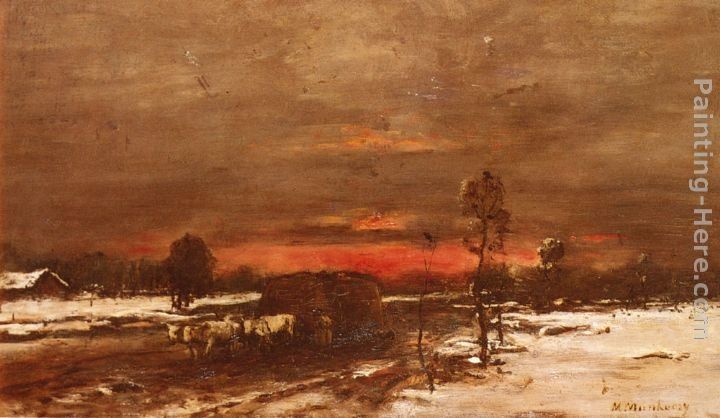Mihaly Munkacsy A Winter Landscape at Sunset
